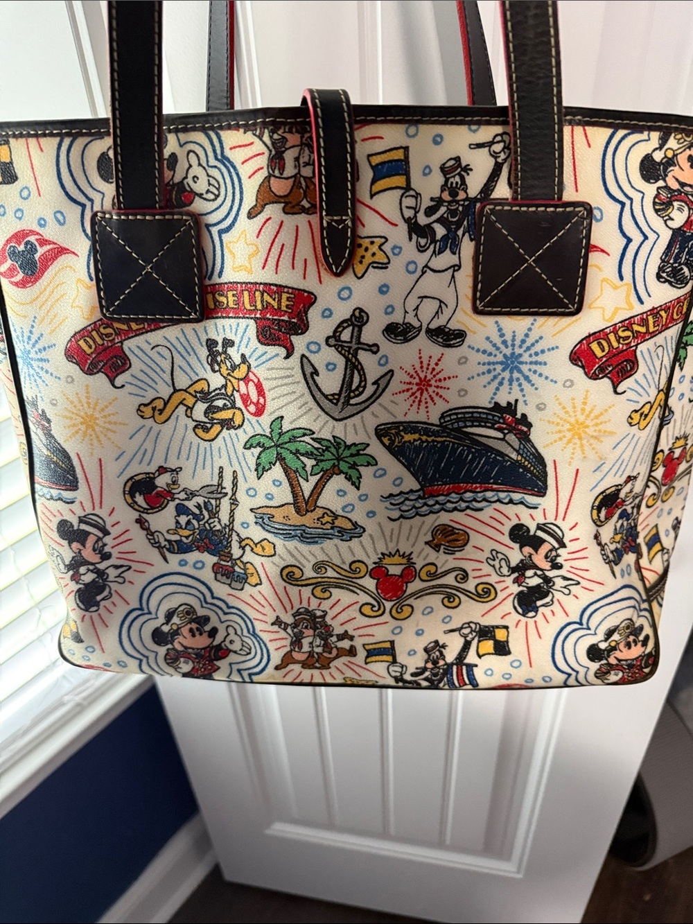 Dooney & Bourke Cream Disney Cruise Line Print Tote with Black Trim - Picture 3 of 4